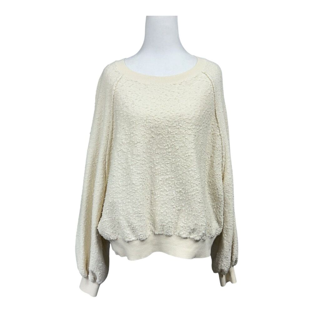 Free People Found My Friend Pullover Textured Boho Sweater Sz M Cream